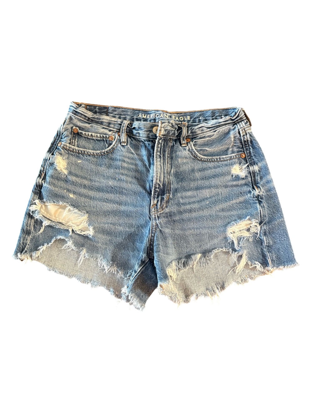 American Eagle Outfitters Ripped Light Denim Cutoff Shorts 90s boyfriend Size 4
